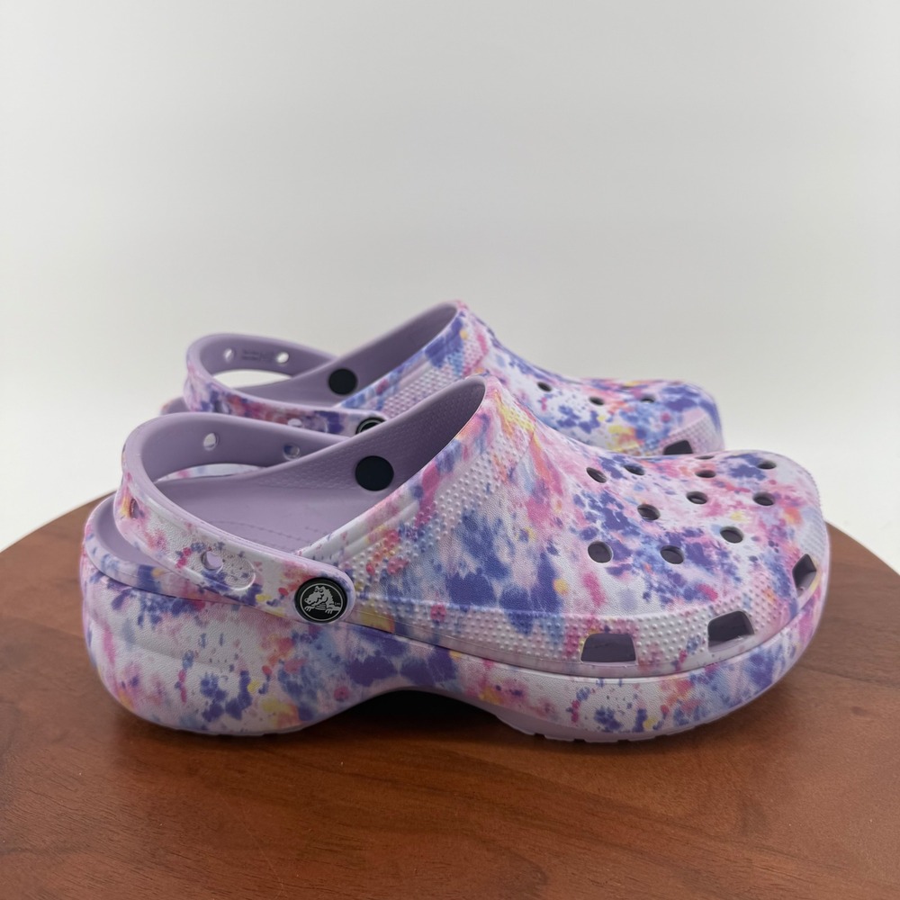 Crocs Classic Crush Clog Purple Tie Dye Platform Chunky Comfort Sandals Women 11